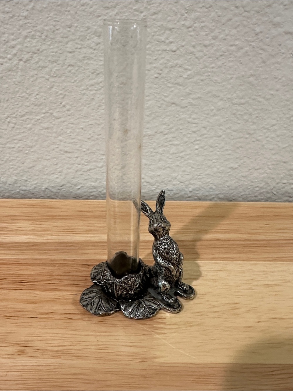 Vintage Metzke Pewter Bunny Rabbit Bud Vase | Cottagecore Glass Tube Vase
